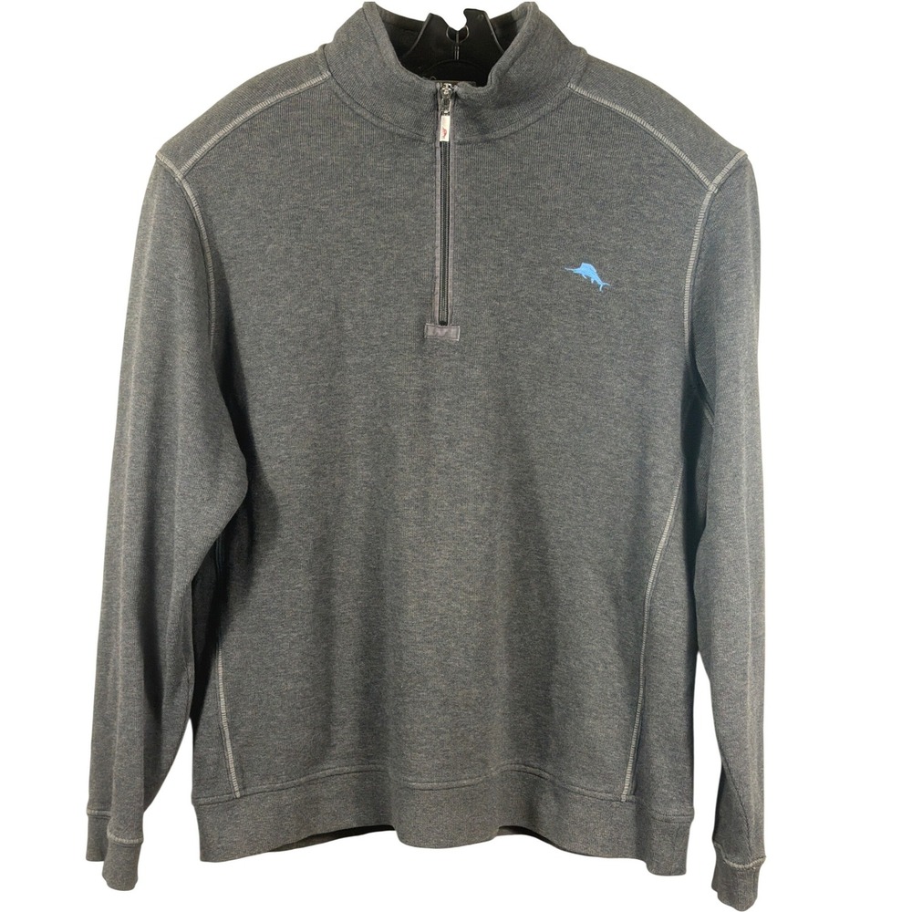 TOMMY BAHAMA Relax Quarter Zip Cotton Pullover Sweater Gray XL